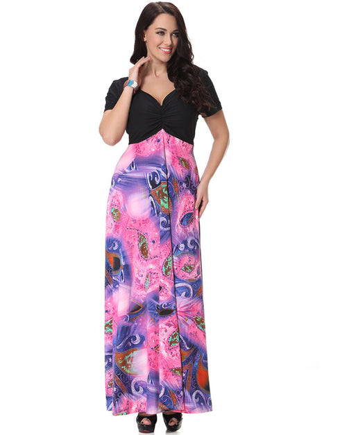 Deep V-Neck Printed Jumpsuit Dress